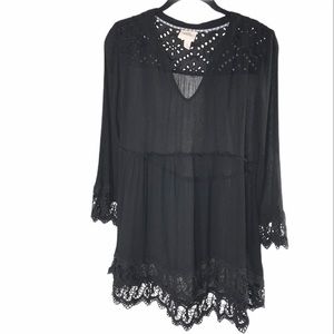 Pretty Black Rayon Tunic with Crochet Accents
